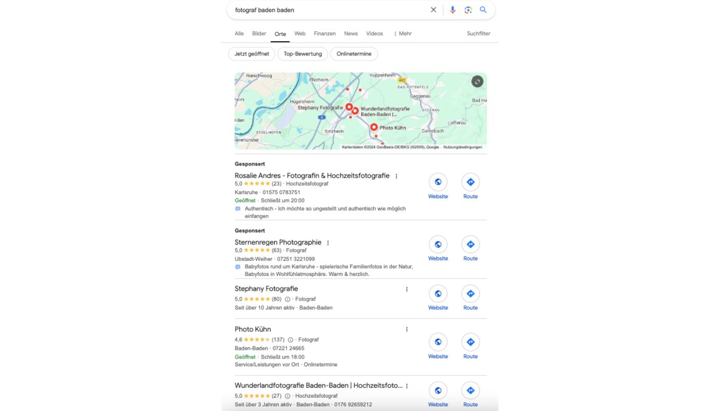 Google local Suchergebnisse für Fotograf