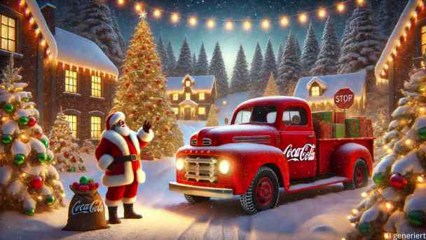 Weihnachtsmann neben einem Coca Cola Truck